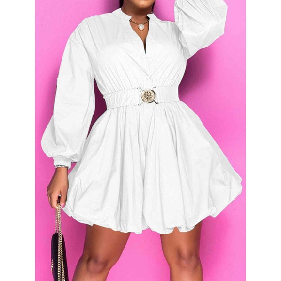 Black Balloon Sleeve Mini Dress | Chic Party Dress | Elegant Cocktail Look - Picture 10 of 11